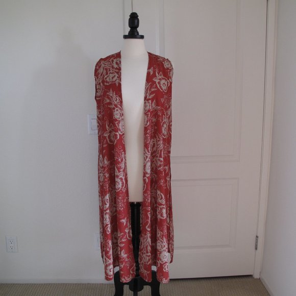 LULA ROE Red Floral Sleeveless Duster - Picture 8 of 11
